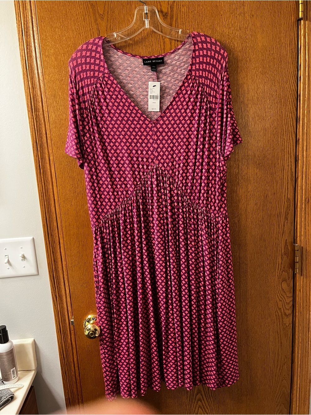 Lane Bryant Magenta Patterned V-Neck Midi Dress